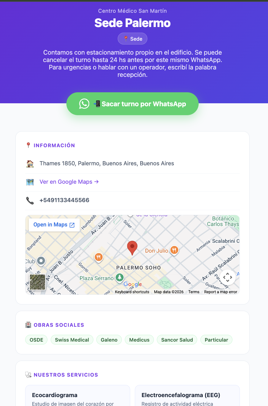 Página web de la clínica generada automáticamente