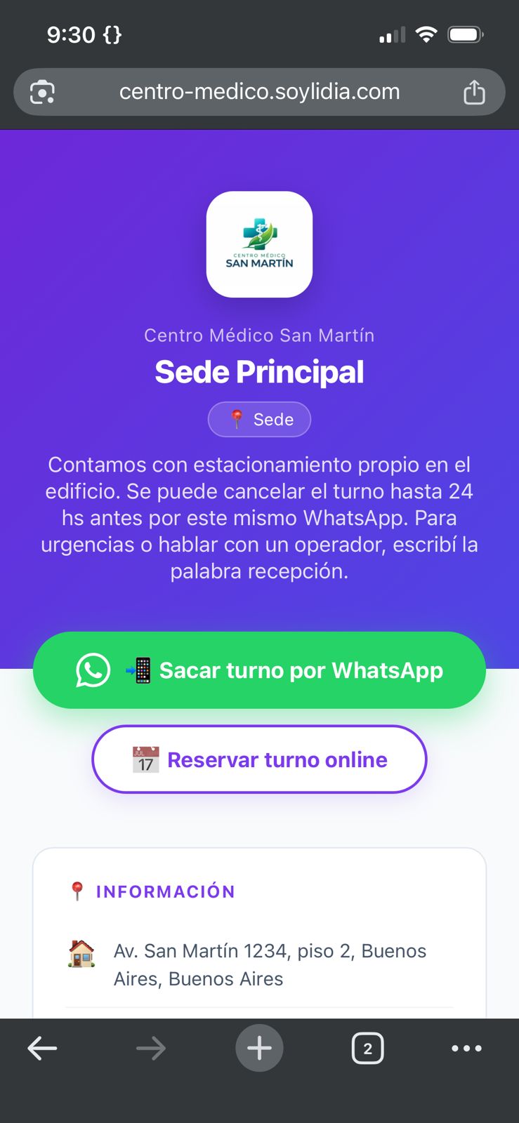 Página de la clínica