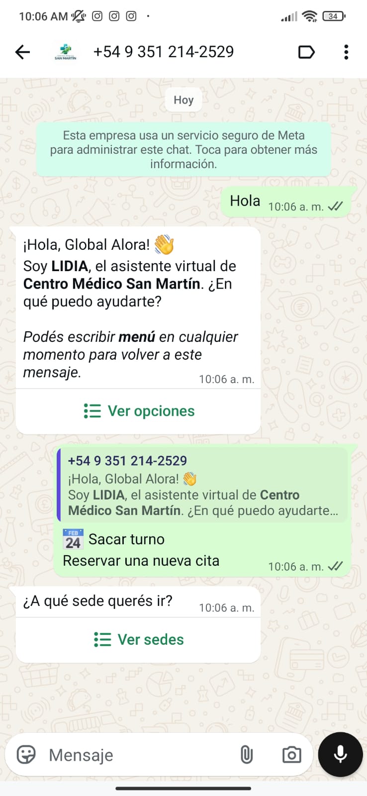 Chat de WhatsApp — inicio