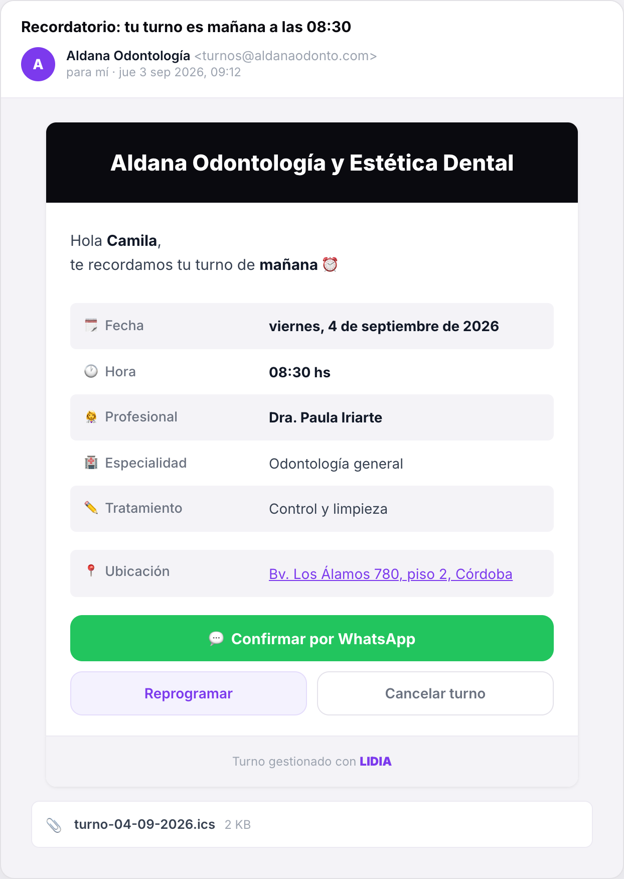Recordatorio por mail