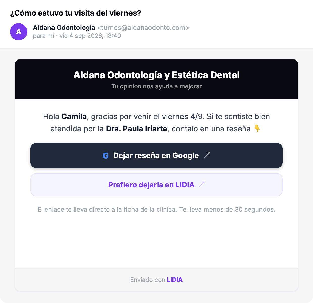 Pedido de rese&ntilde;a por mail
